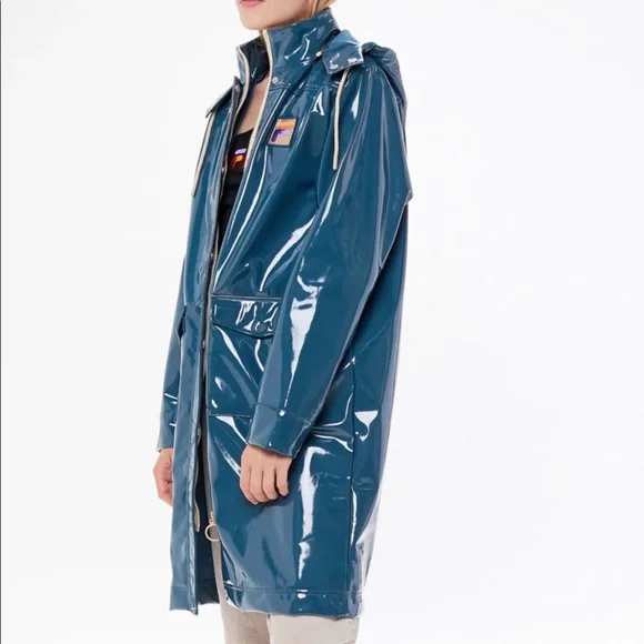 NWT Fila Kaloni Patent Rain Jacket Trench Coat - Picture 5 of 6